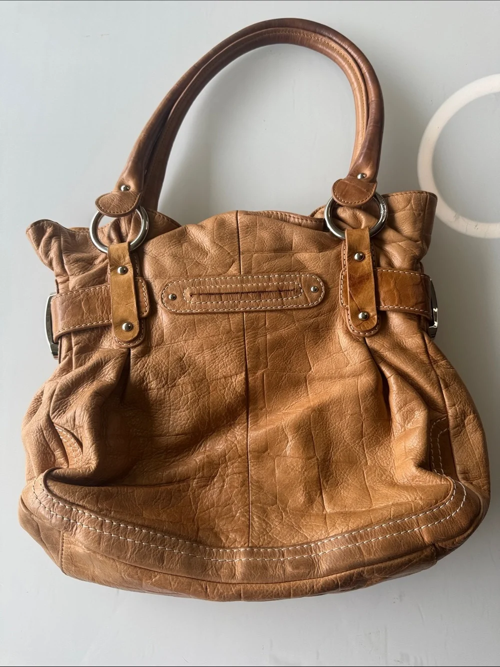 b. makowsky Cognac Leather Hobo with Silver Hardware